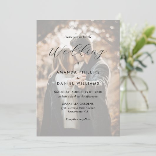 Elegant Script Modern 2 foto bruiloft Kaart (Staand voorkant)