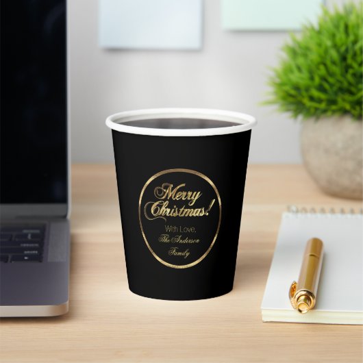 Elegant Script Modern Black en Gold Kerstmis Papieren Bekers (Insitu)