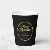 Elegant Script Modern Black en Gold Kerstmis Papieren Bekers (Achterkant)