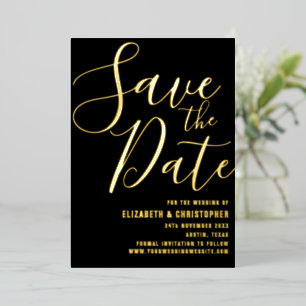 Elegant Script Modern Black & Gold Save the Date Folie Uitnodiging