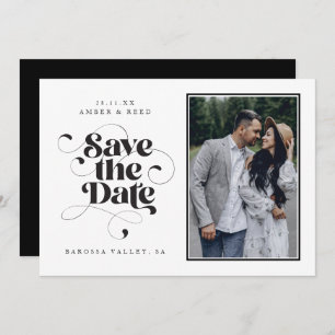 Elegant Script Modern Black White Art Design Foto Save The Date