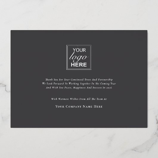 Elegant script modern festive pine tree Business Folie Feestdagenkaart (Achterkant)