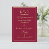Elegant script Modern klassiek Bourgondië en goud RSVP Kaartje (Staand voorkant)