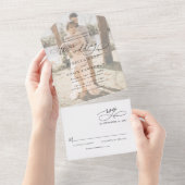 Elegant Script Modern Photo Wedding All In One Uitnodiging (Afscheurbaar)