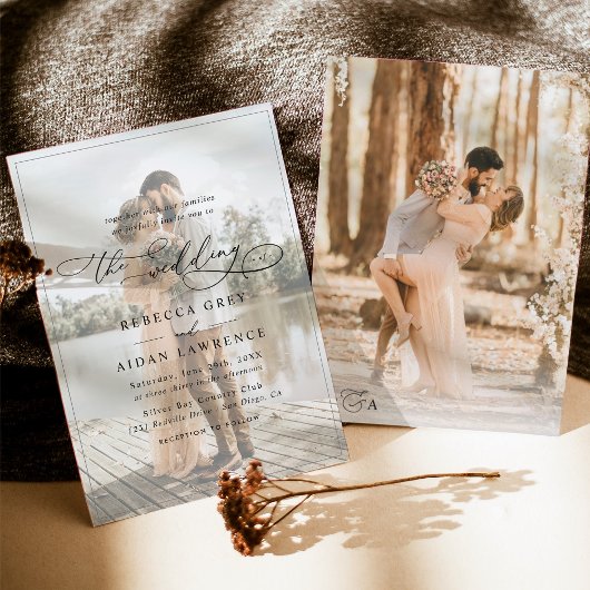 Elegant Script Modern Photo Wedding Kaart