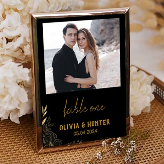 Elegant Script Modern Photo Wedding Table Number Kaart