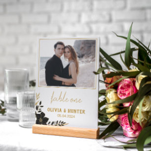 Elegant Script Modern Photo Wedding Table Number Kaart