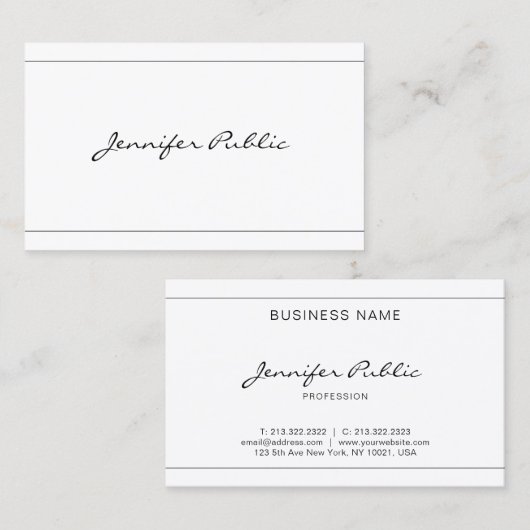 Elegant script modern, schoon ontwerp visitekaartje (Voorkant / Achterkant)