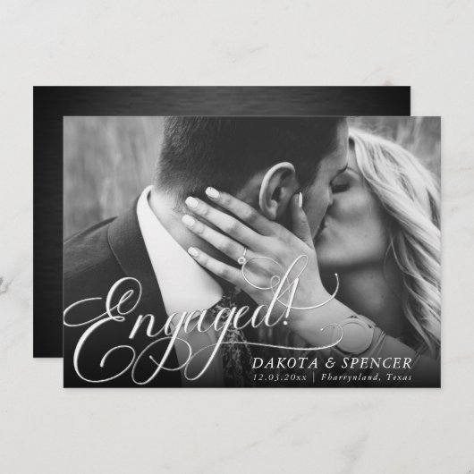 Elegant script | Modern Script Photo Verloving Aankondiging (Voorkant / Achterkant)