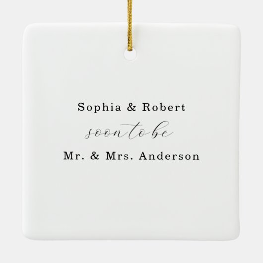 Elegant Script Modern Verloving Foto Keepsake Keramisch Ornament (Achterkant)