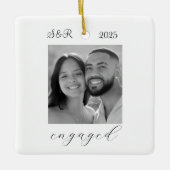 Elegant Script Modern Verloving Foto Keepsake Keramisch Ornament (Voorkant)