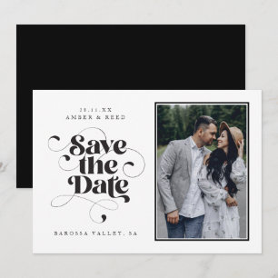 Elegant Script Modern Zwart Wit Kunst Design Foto Save The Date