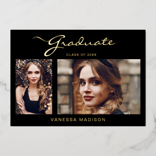 Élégant script moderne | 2 Faire-part photo Grad (Recto)