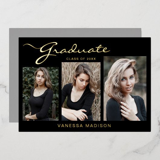 Élégant script moderne | 3 Faire-part photo Grad (Recto/Verso)