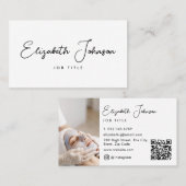Elegant script moderne chique foto QR-code Visitekaartje (Voorkant / Achterkant)