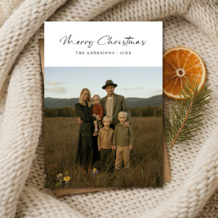 Elegant Script Moderne Familie Foto Kerst Kaart
