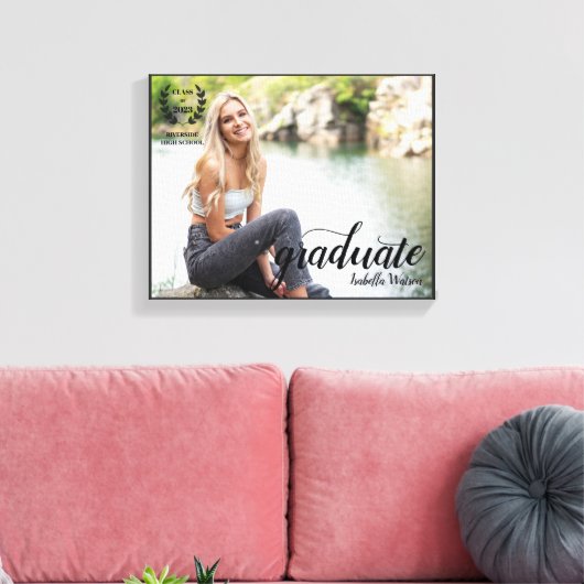 Elegant Script Moderne Foto Afstuderen Canvas Afdruk (Insitu (Woonkamer))