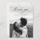 Elegant Script Moderne foto bruiloft dank u kaart (Voorkant)
