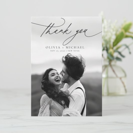 Élégant script moderne Mariage photo Carte de reme (Debout devant)