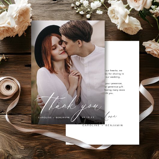 Élégant script moderne minimaliste mariage merci