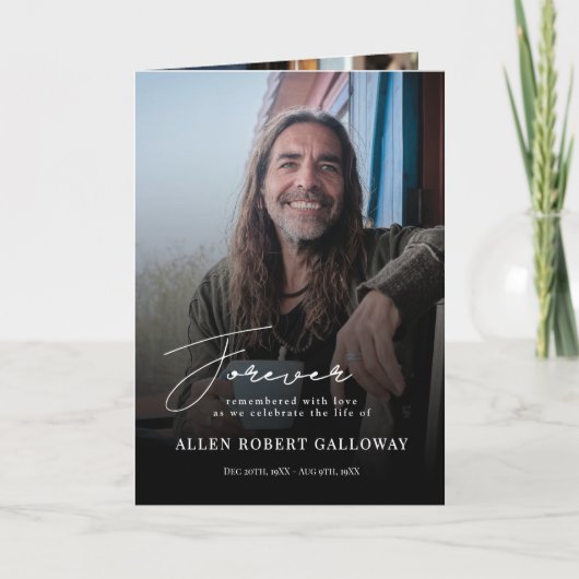 Élégant script moderne photo plié programme funéra (Devant)