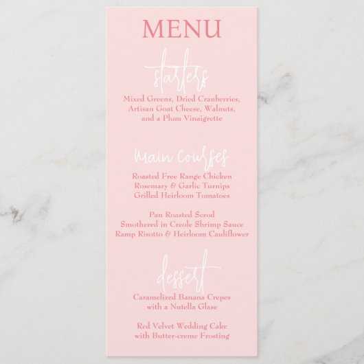 Élégant Script moderne Pink Blush mariage Menu (Devant)