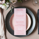 Élégant Script moderne Pink Blush mariage Menu<br><div class="desc">Célébrez votre journée spéciale avec une touche d'élégance et un soupçon de romantisme grâce à notre menu plat Mariage rose pâle. Conçu avec une attention minutieuse aux détails, ce menu ajoute une touche de sophistication à votre réception de mariage. La teinte rose pâle et douce crée une ambiance charmante et...</div>