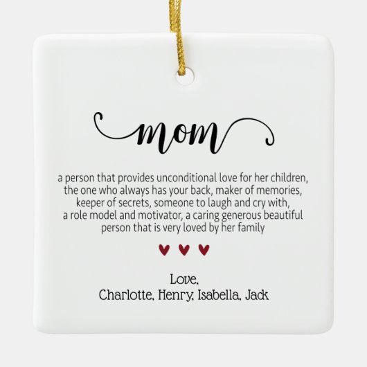 Elegant Script Mom Definitie Aangepaste Kerstmis Keramisch Ornament (Voorkant)