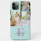 Elegant Script Monogram 3 Photo Mint en Lila Case-Mate iPhone Case (Achterkant)