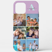 Elegant Script Monogram 6 Foto Lila en Mint Case-Mate iPhone Case (Achterkant)