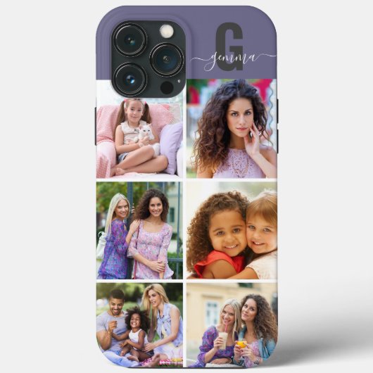 Elegant Script Monogram 6 Foto Paars Case-Mate iPhone Case (Achterkant)