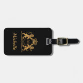 Elegant script Monogram Aangepaste Luxe Zwart Goud Bagagelabel (Voorkant horizontaal)