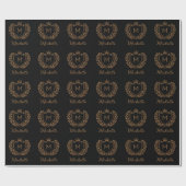 Elegant script Monogram Aangepaste Luxe Zwart Goud Cadeaupapier (Vlak)