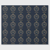 Elegant script Monogram Aangepaste Luxe Zwart Goud Cadeaupapier (Vlak)