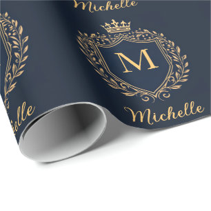 Elegant script Monogram Aangepaste Luxe Zwart Goud Cadeaupapier