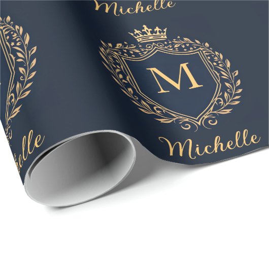 Elegant script Monogram Aangepaste Luxe Zwart Goud Cadeaupapier (Rol Hoek)