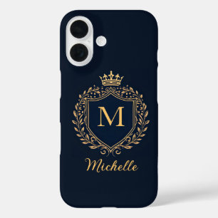Elegant script Monogram Aangepaste Luxe Zwart Goud iPhone 16 Hoesje