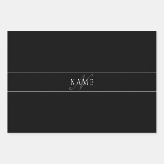 Elegant Script Monogram Bewerkbaar Zwart Grijs Wit Inpakpapier Vel (Voorkant 3)