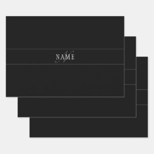 Elegant Script Monogram Bewerkbaar Zwart Grijs Wit Inpakpapier Vel