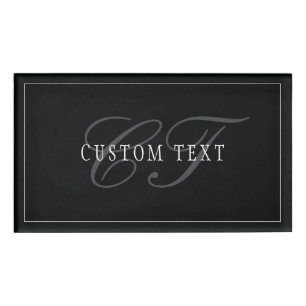 Elegant Script Monogram Bewerkbaar Zwart Grijs Wit Naambadge