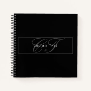 Elegant Script Monogram Bewerkbaar Zwart Grijs Wit Notitieboek