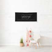 Elegant Script Monogram Bewerkbaar Zwart Grijs Wit Spandoek (Insitu)