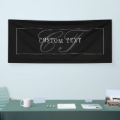 Elegant Script Monogram Bewerkbaar Zwart Grijs Wit Spandoek (Beurs)