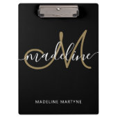 Elegant Script Monogram Black Gold Klembord (Voorkant)