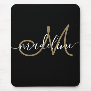 Elegant Script Monogram Black Gold Muismat