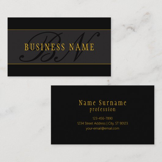 Elegant Script Monogram Black & Gold Visitekaartje (Voorkant / Achterkant)