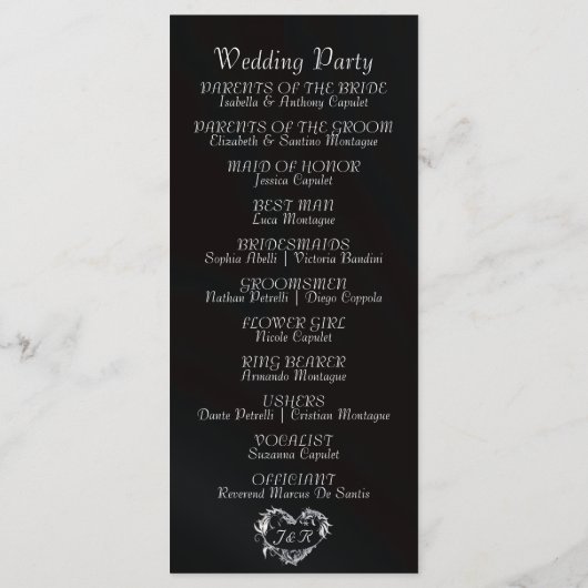 Elegant Script & Monogram - Black Wedding Programma (Achterkant)