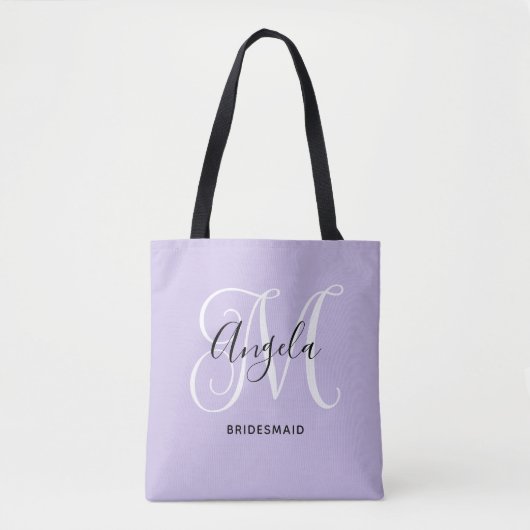 Elegant Script Monogram Bleek Lavender Bridesmaid Draagtas (Voorkant)