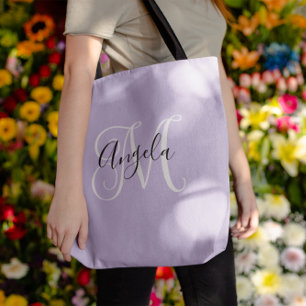 Elegant Script Monogram Bleek Lavender Draagtas
