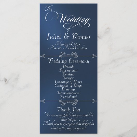Elegant Script & Monogram - Blue Wedding Programma (Voorkant)